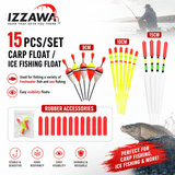 IZZAWA 15pcs/set Carp Float / Ice Fishing Float with Accessories Rubber