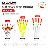 IZZAWA 15pcs/set Carp Float / Ice Fishing Float with Accessories Rubber