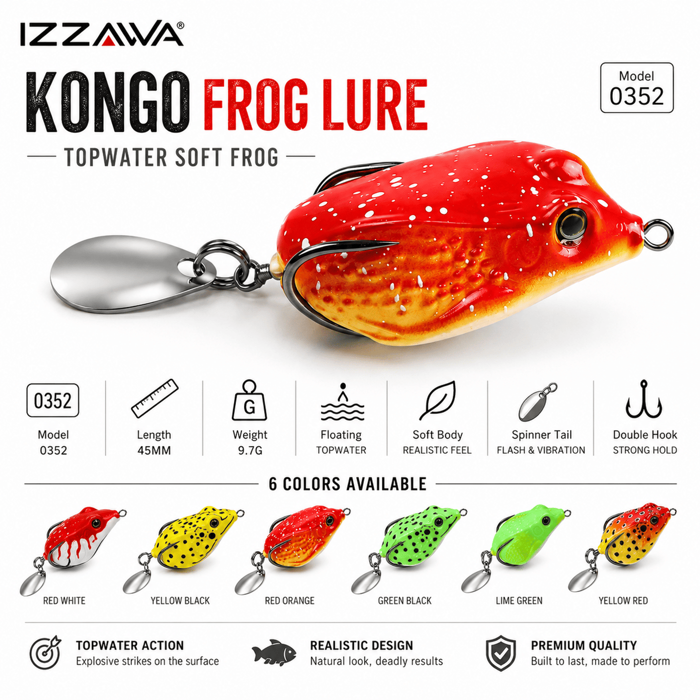 IZZAWA Kongo Frog Lure 45mm 9.7g - Red Yellow Spot | Pack of 1