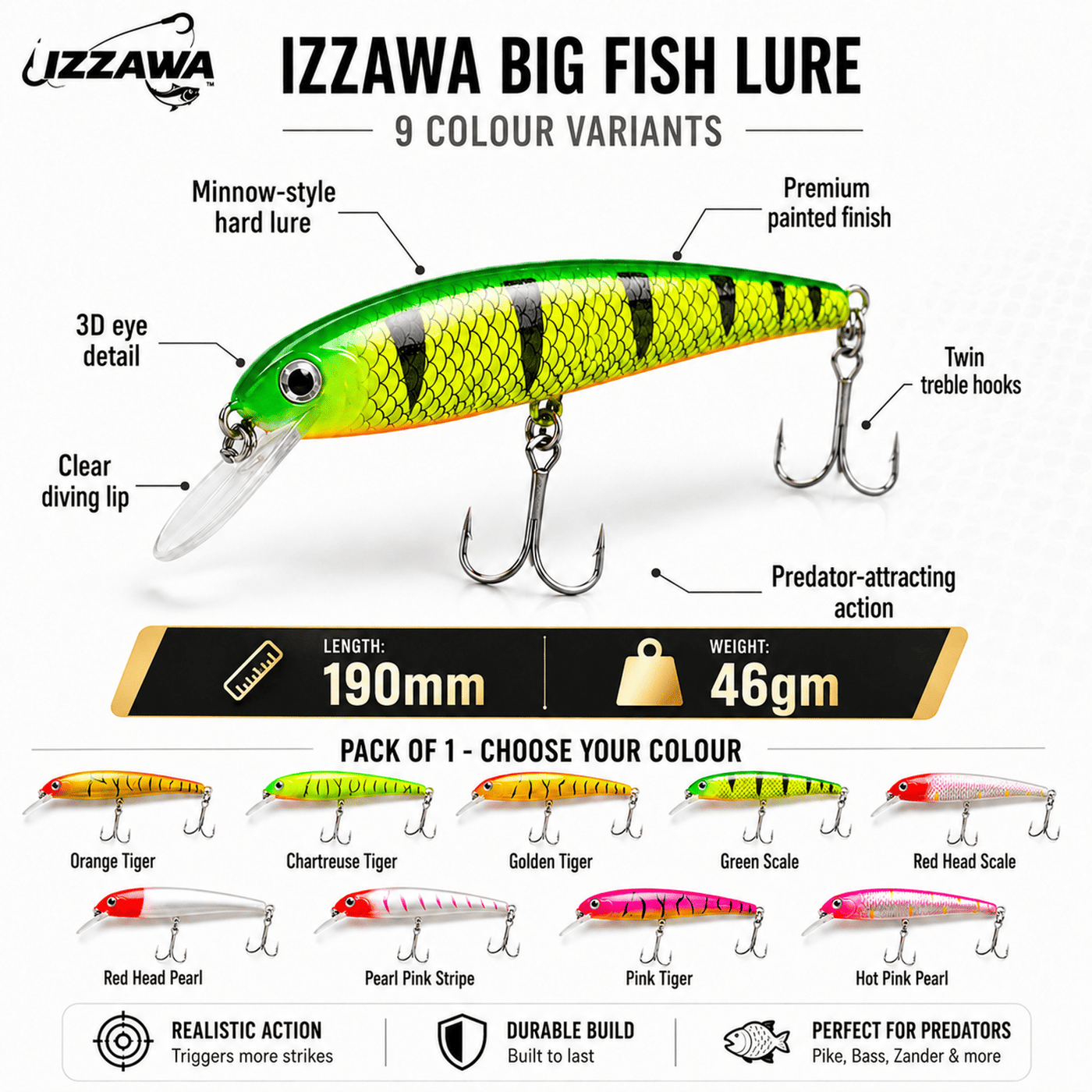 IZZAWA Big Fish Lure 190mm 46g - Hot Pink Pearl | Pack of 1