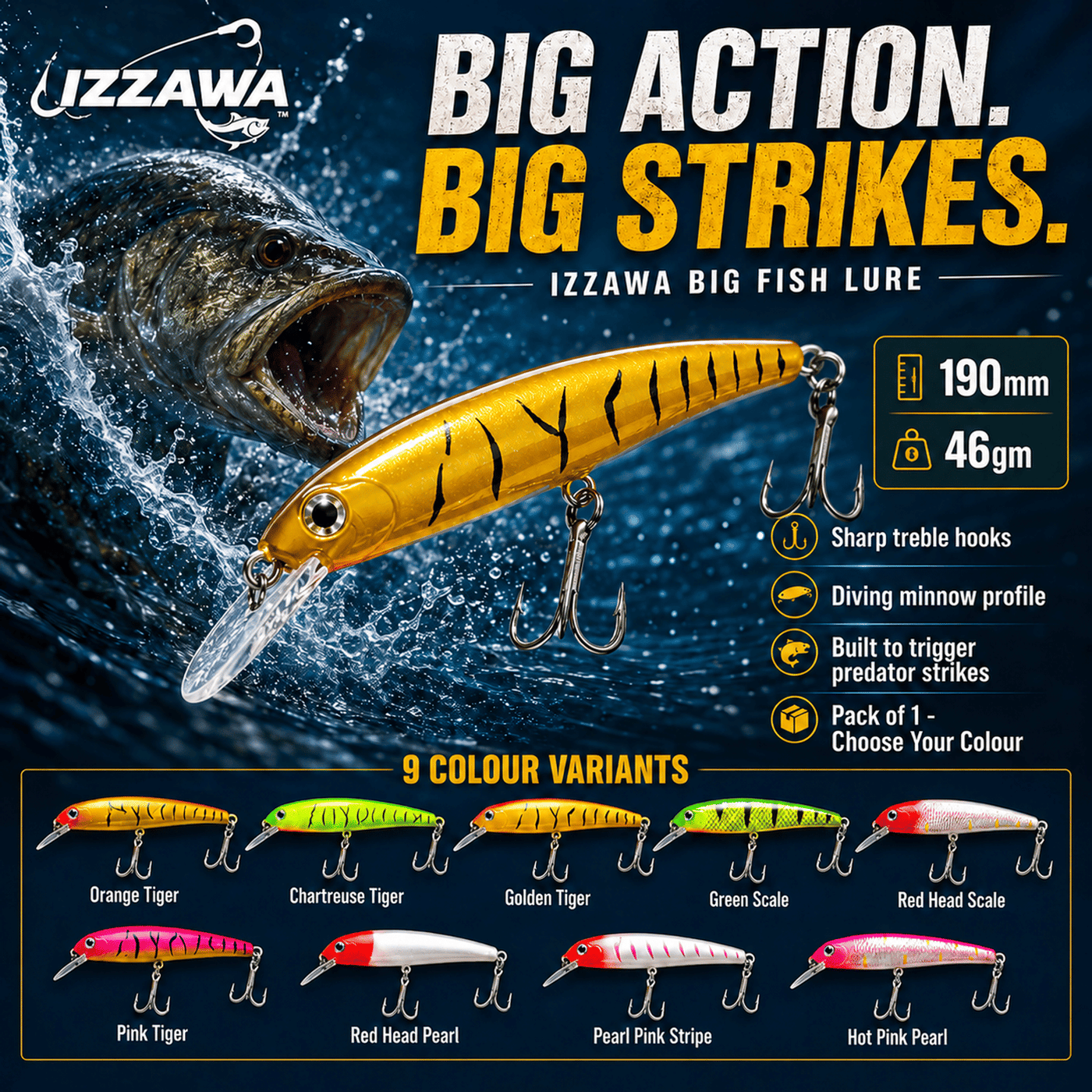 IZZAWA Big Fish Lure 190mm 46g - Hot Pink Pearl | Pack of 1