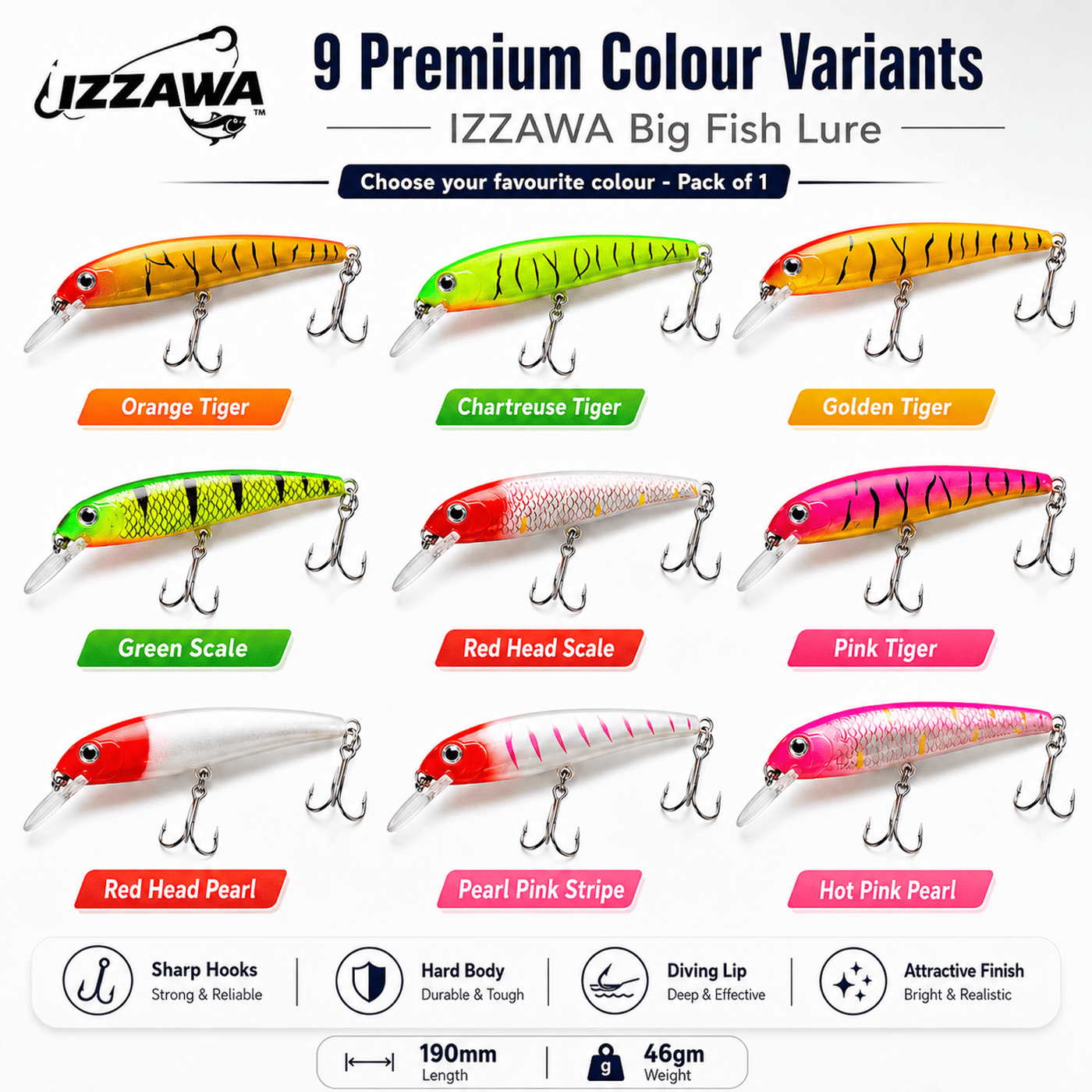 IZZAWA Big Fish Lure 190mm 46g - Hot Pink Pearl | Pack of 1