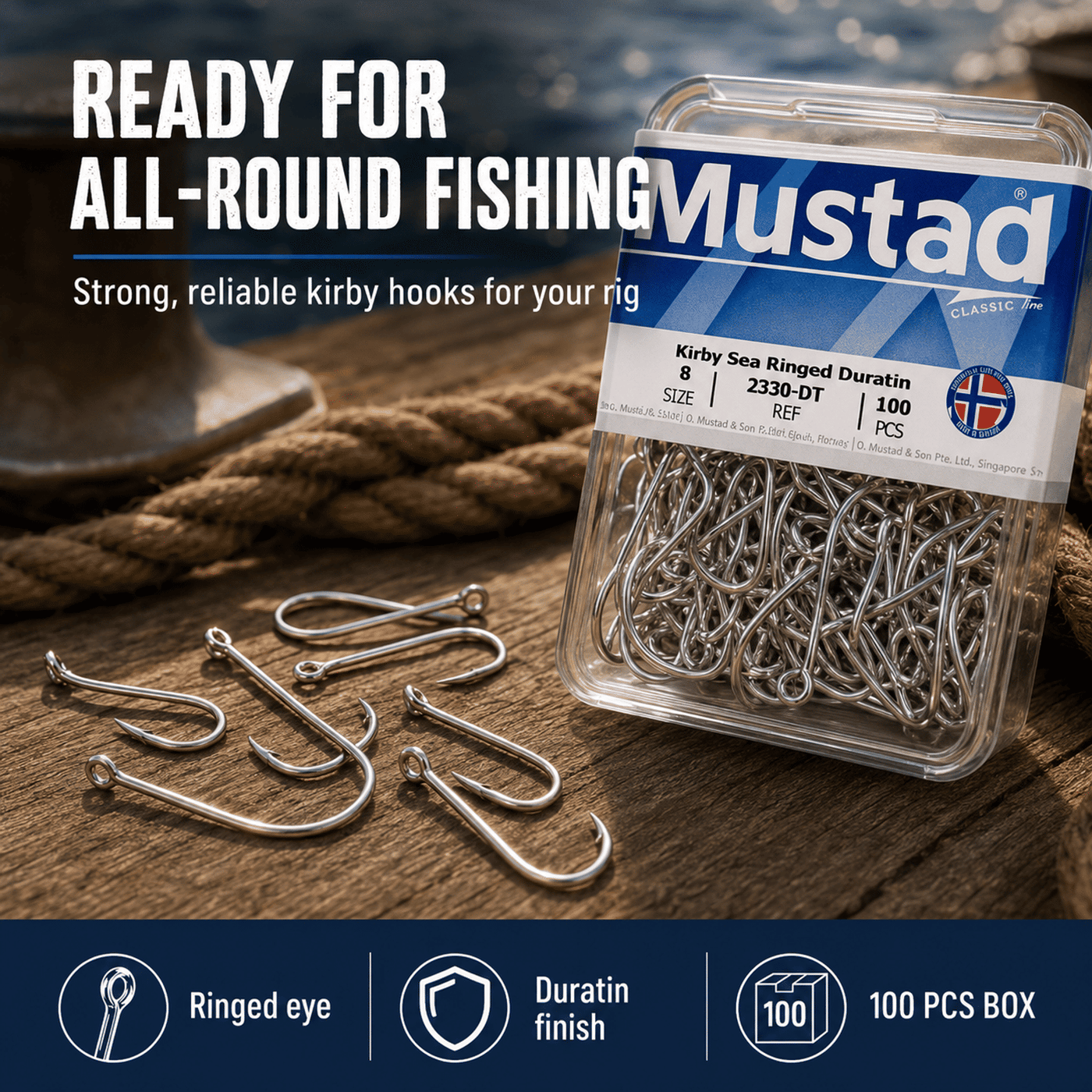 Mustad Kirby Sea Ringed Duratin Hook Box 2330-DT - 10-100 PCS as per size