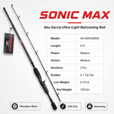 Abu Garcia Sonic Max Ultra-Light Baitcasting Rod 6 Ft Medium – 2 Piece Baitcasting Rod