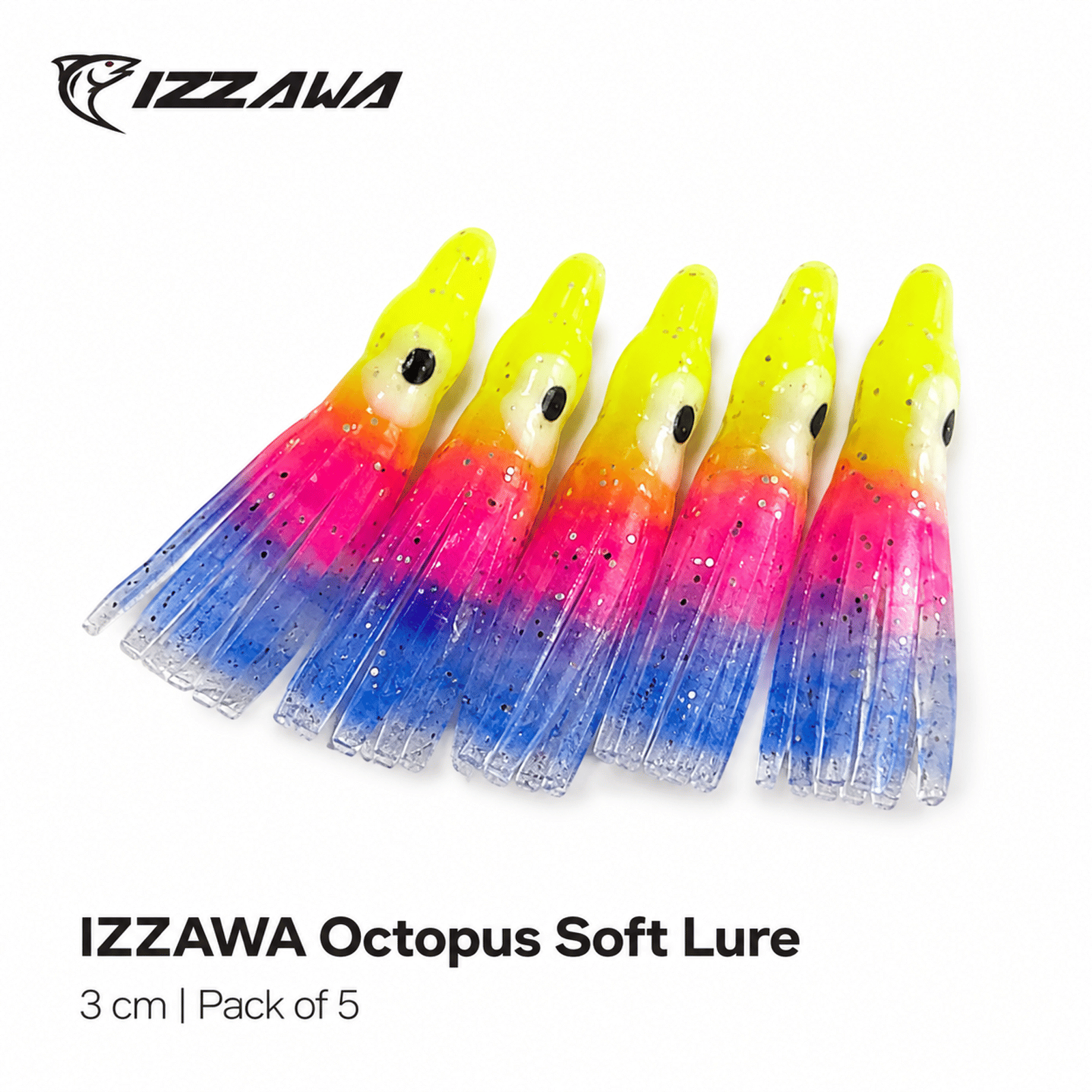 Izzawa Octopus Soft Lure 3cm - Yellow Pink Blue - Pack of 5