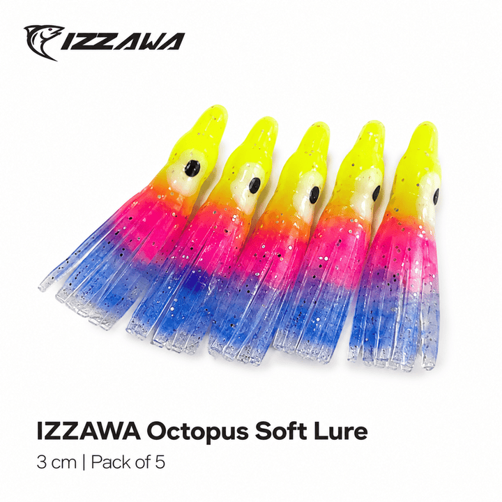 Izzawa Octopus Soft Lure 3cm - Yellow Pink Blue - Pack of 5