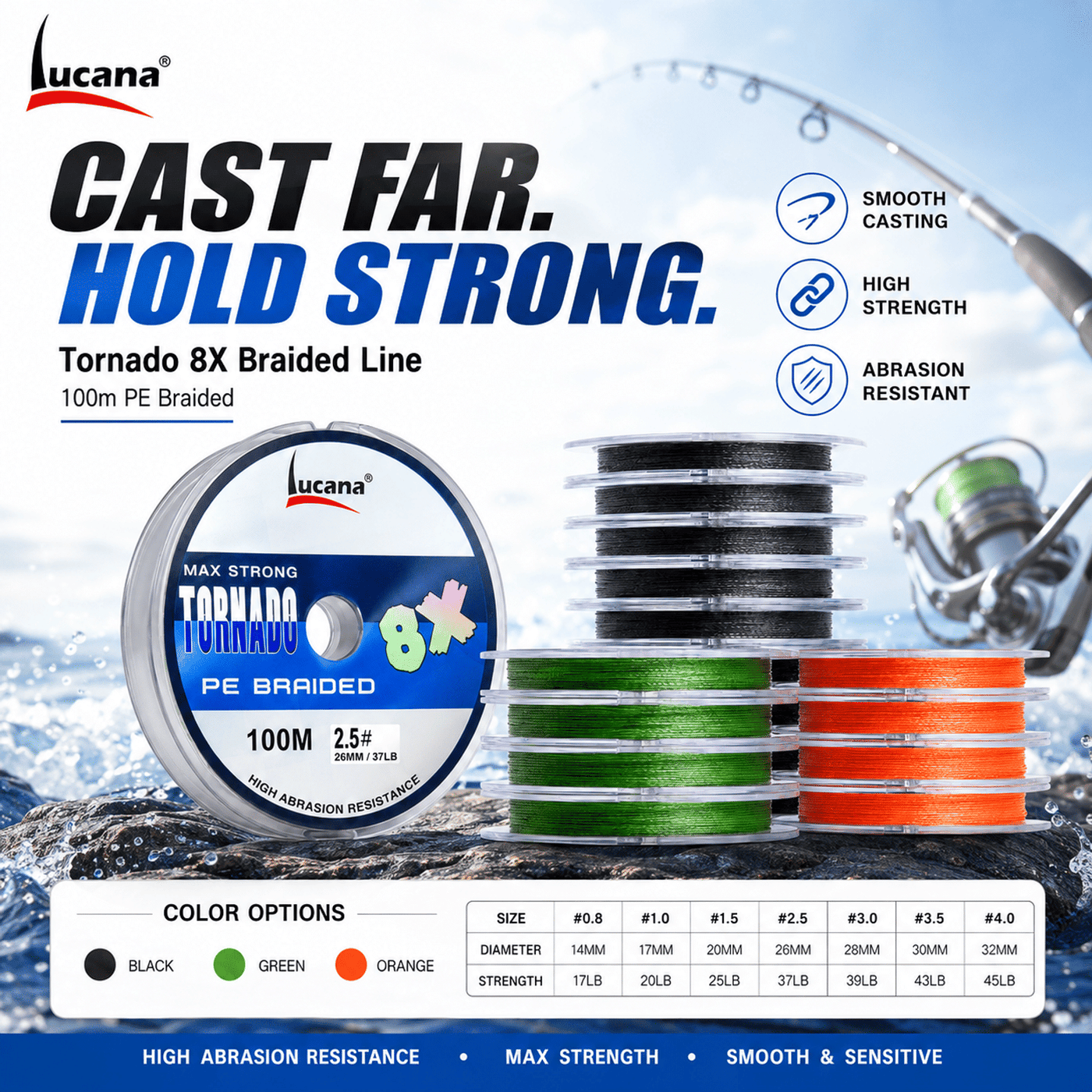 Lucana Tornado 8X PE Braided Fishing Line 100m
