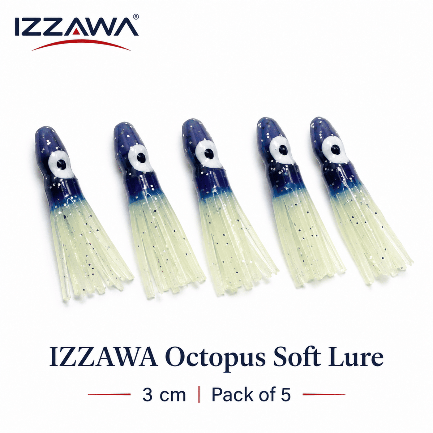 Izzawa Octopus Soft Lure 3cm - Blue Glow - Pack of 5