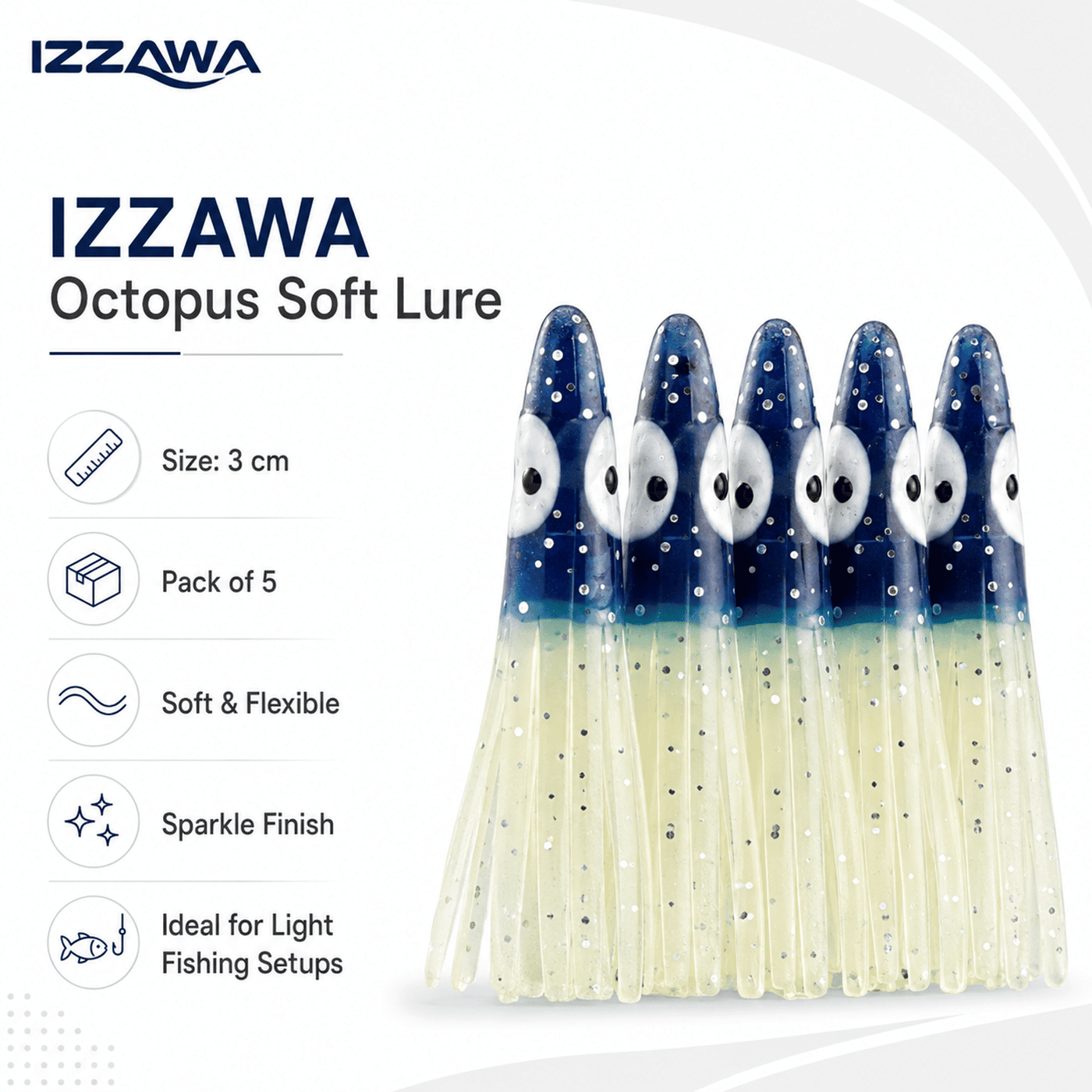 Izzawa Octopus Soft Lure 3cm - Blue Glow - Pack of 5