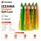Izzawa Octopus Soft Lure 12cm - Orange Green Yellow - Pack of 5
