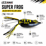 IZZAWA Super Frog Black with Yellow Lines Frog Lure 15g | Pack of 1