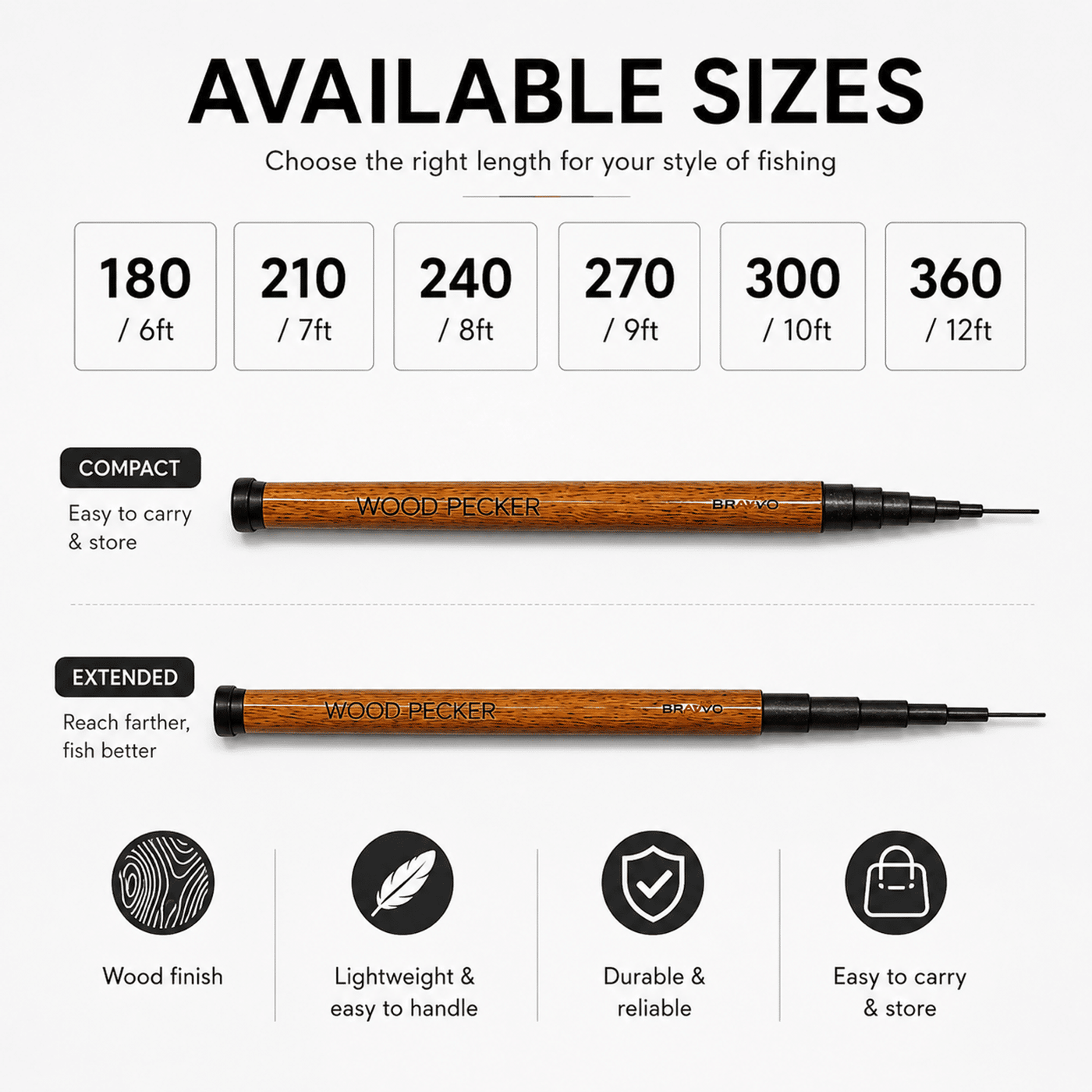 Bravvo Wood Pecker Pole Rod 12ft / 360 – Lightweight Telescopic Pole Rod India