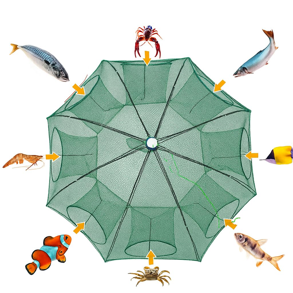 IZAWA Foldable Umbrella Net Crab, Shrimp & Fish Trap – 8 Hole Fishing Trap for River & Pond Fishing in India