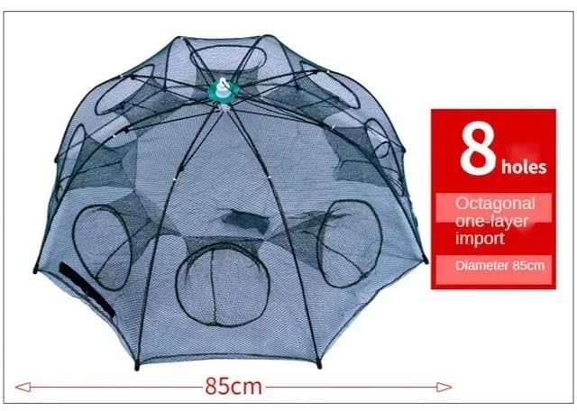 IZAWA Foldable Umbrella Net Crab, Shrimp & Fish Trap – 8 Hole Fishing Trap for River & Pond Fishing in India