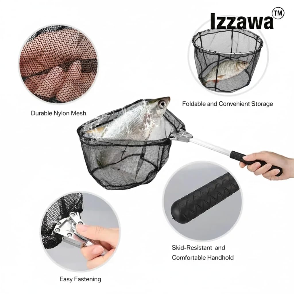 IZZAWA Stainless Telescopic Landing Net 1.9m – Folding Fishing Net India