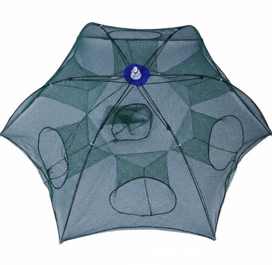 IZAWA Foldable Umbrella Net Crab, Shrimp & Fish Trap – 6 Hole Fishing Trap for River & Pond Fishing in India