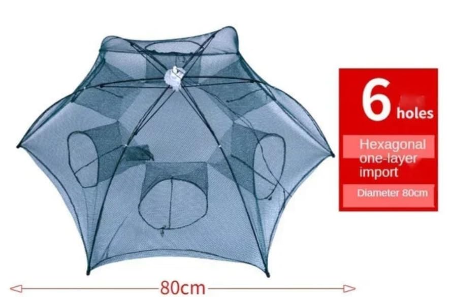IZAWA Foldable Umbrella Net Crab, Shrimp & Fish Trap – 6 Hole Fishing Trap for River & Pond Fishing in India