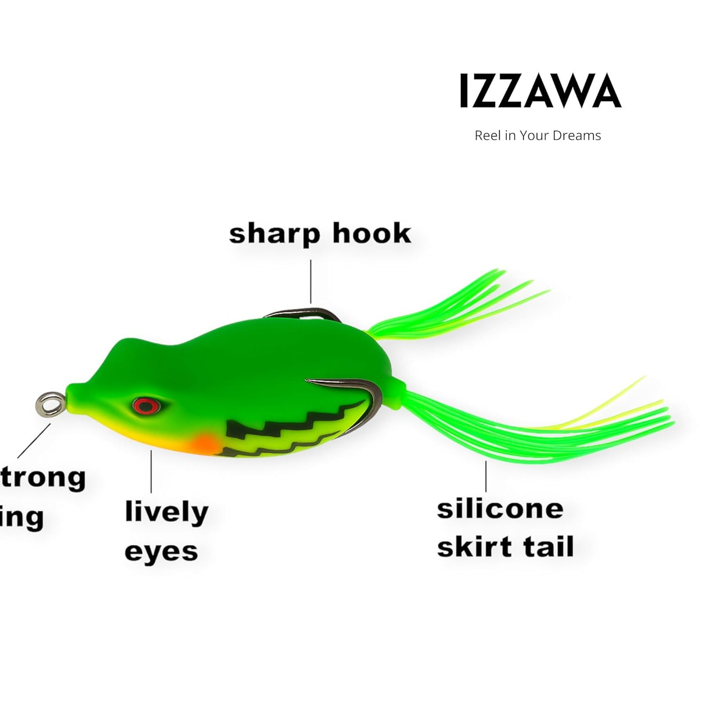 IZZAWA Frog Lure Green Zebra 5cm 12g – Snakehead Murrel Bass Topwater