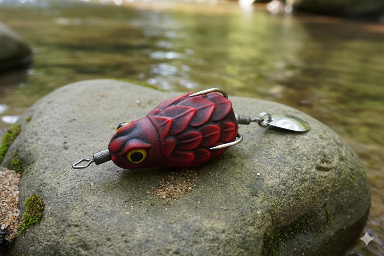 IZZAWA Handmade  3D Frog Lure 3.2cm Red Black Trophy – Snakehead Murrel Bass