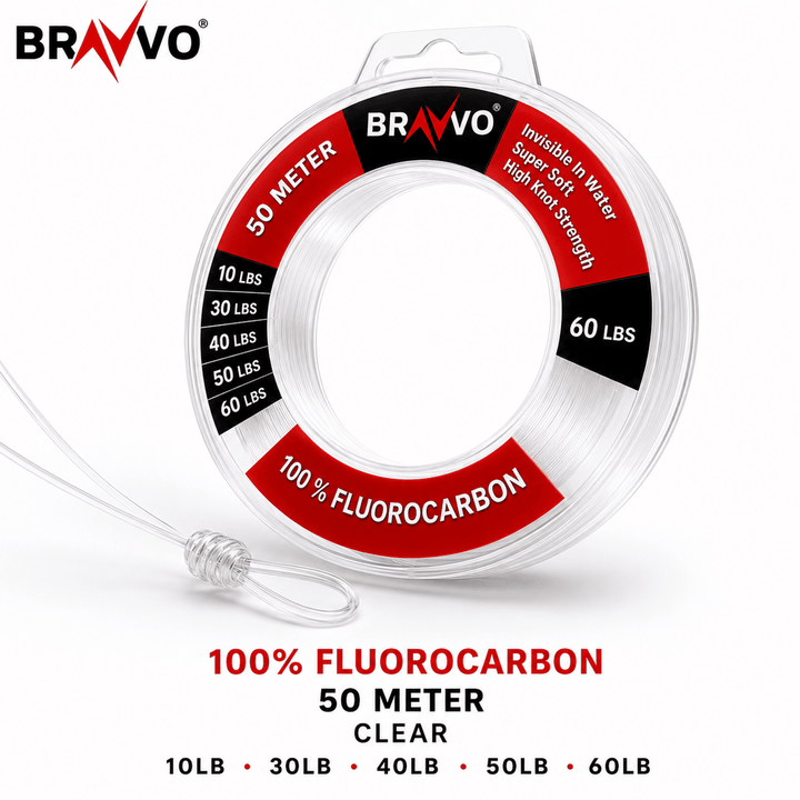 Bravvo 100% Fluorocarbon Fishing Line 50 Meter