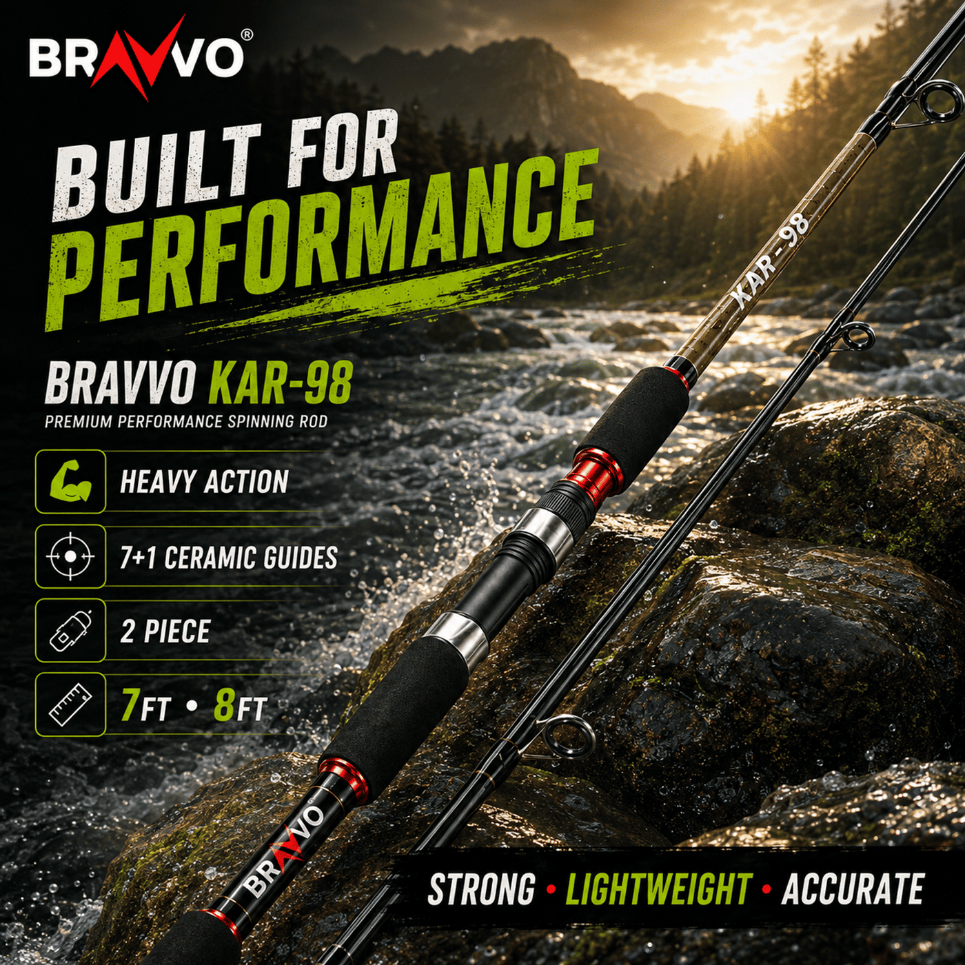 Bravvo KAR-98 Performance Spinning Rod - 7 & 8 Ft