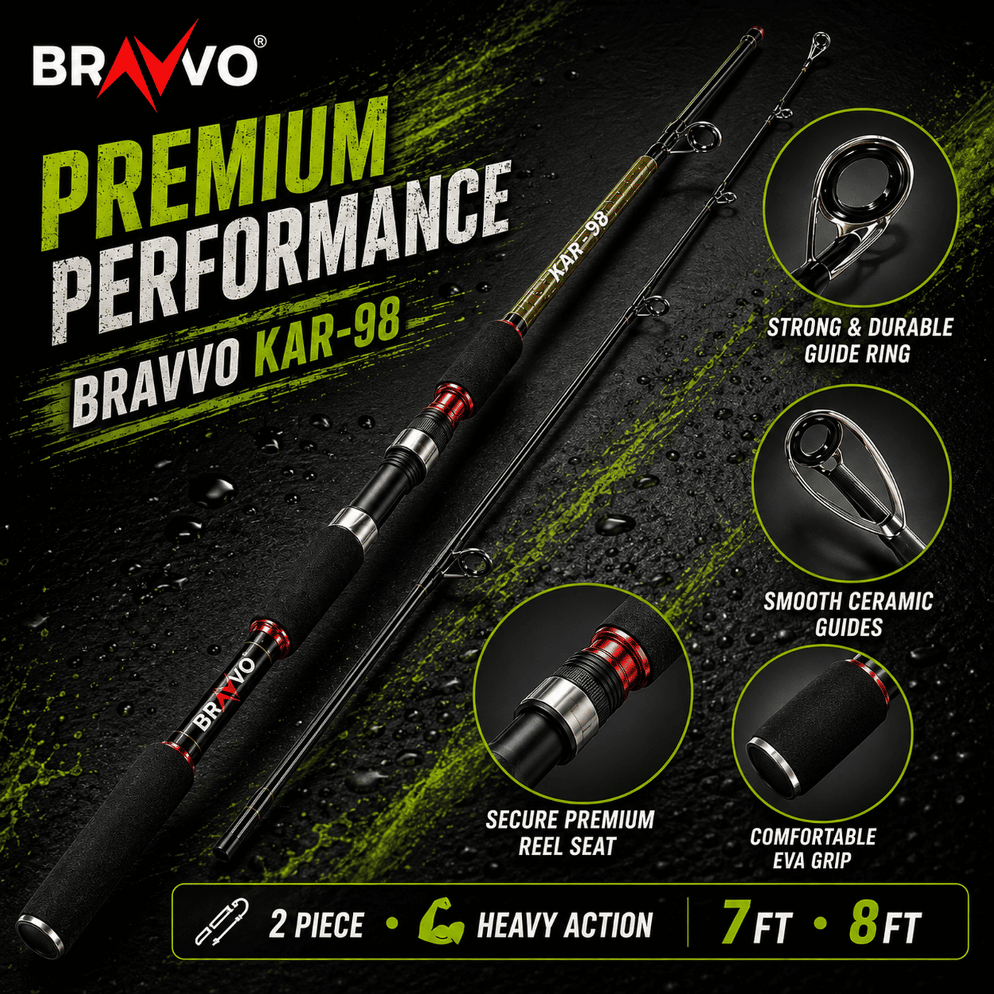 Bravvo KAR-98 Performance Spinning Rod - 7 & 8 Ft