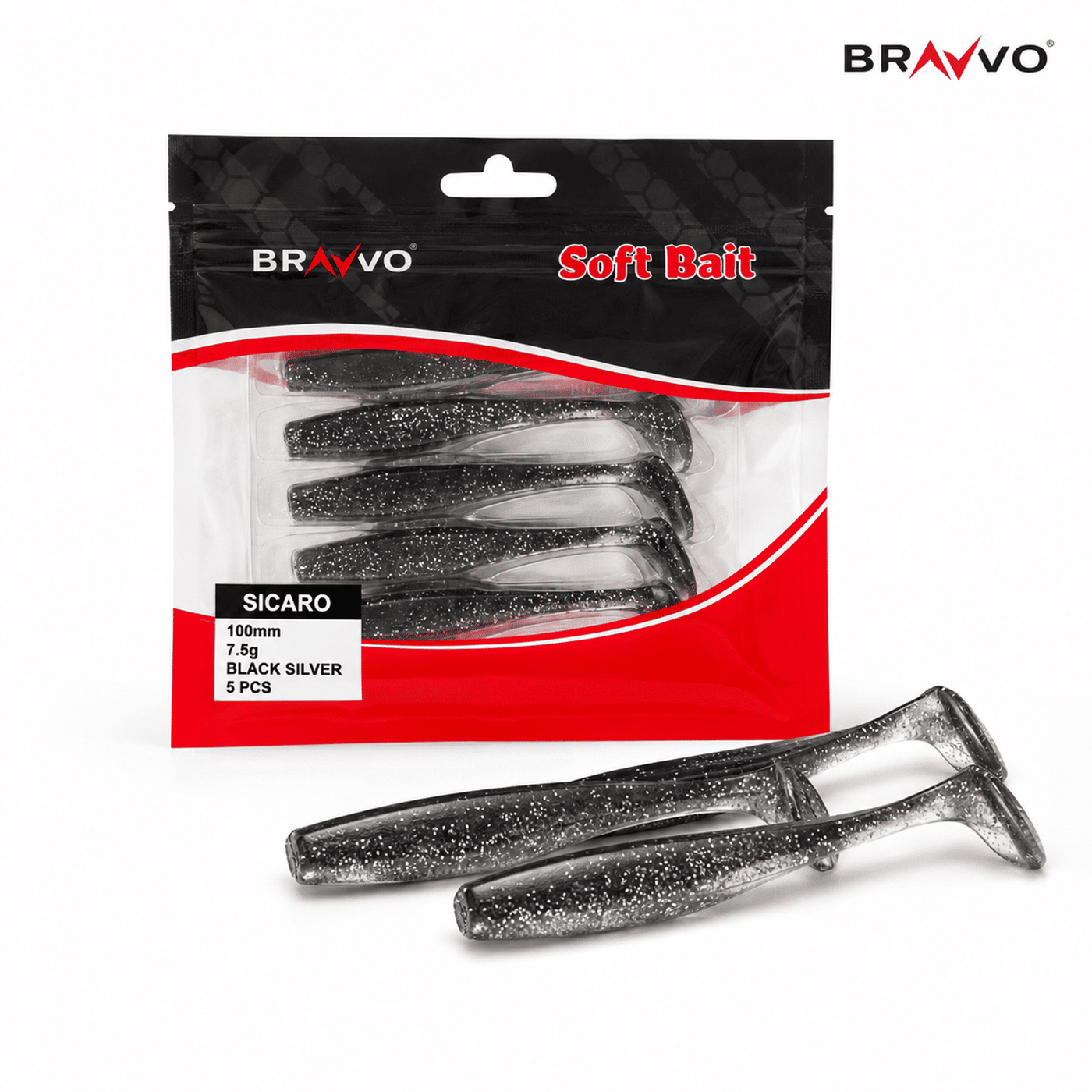 Bravvo Sicaro Shad 100mm 7.5g - Black Silver Glitter - Single Piece