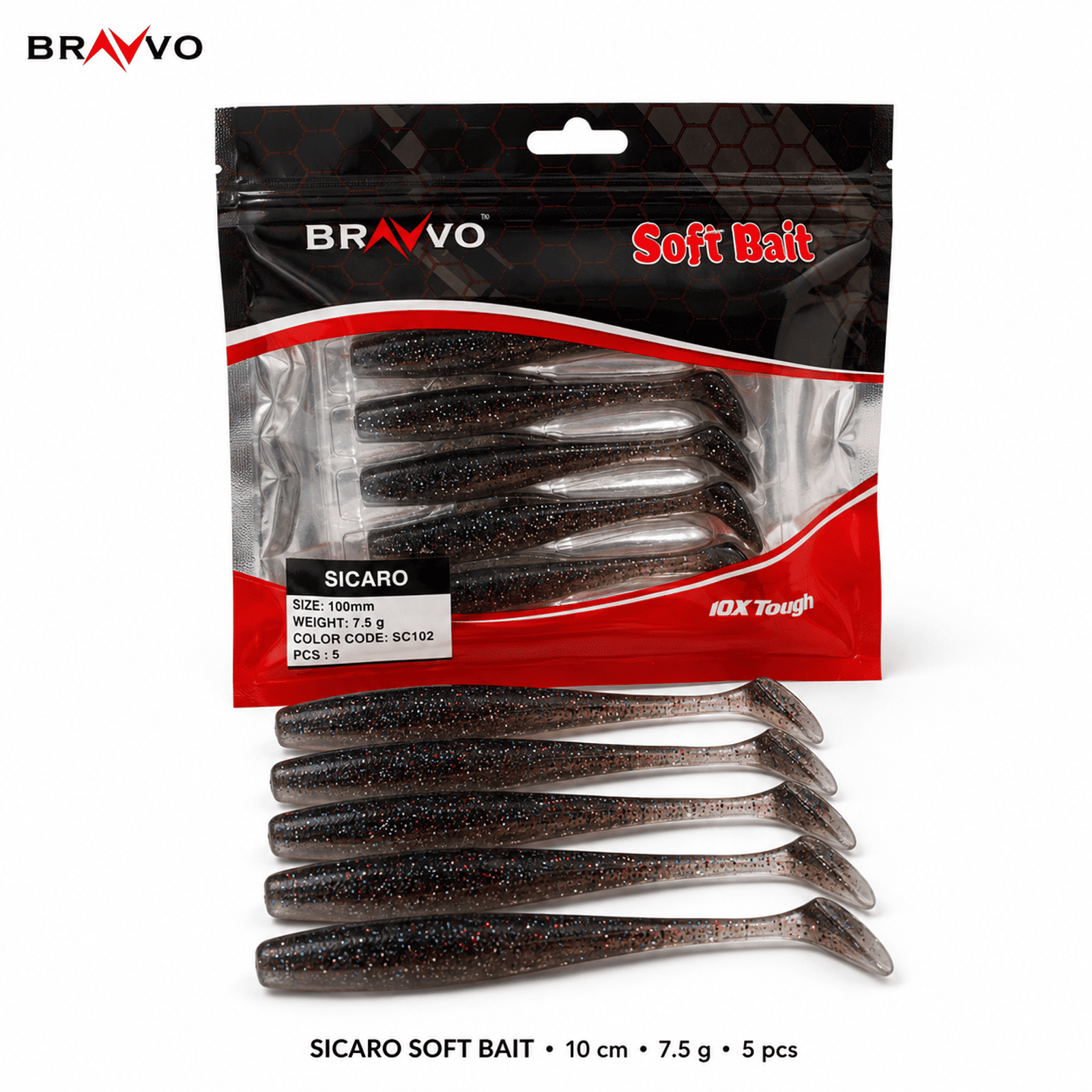 Bravvo Sicaro Soft Lure 100mm 7.5g - Black Silver Glitter - Single Piece