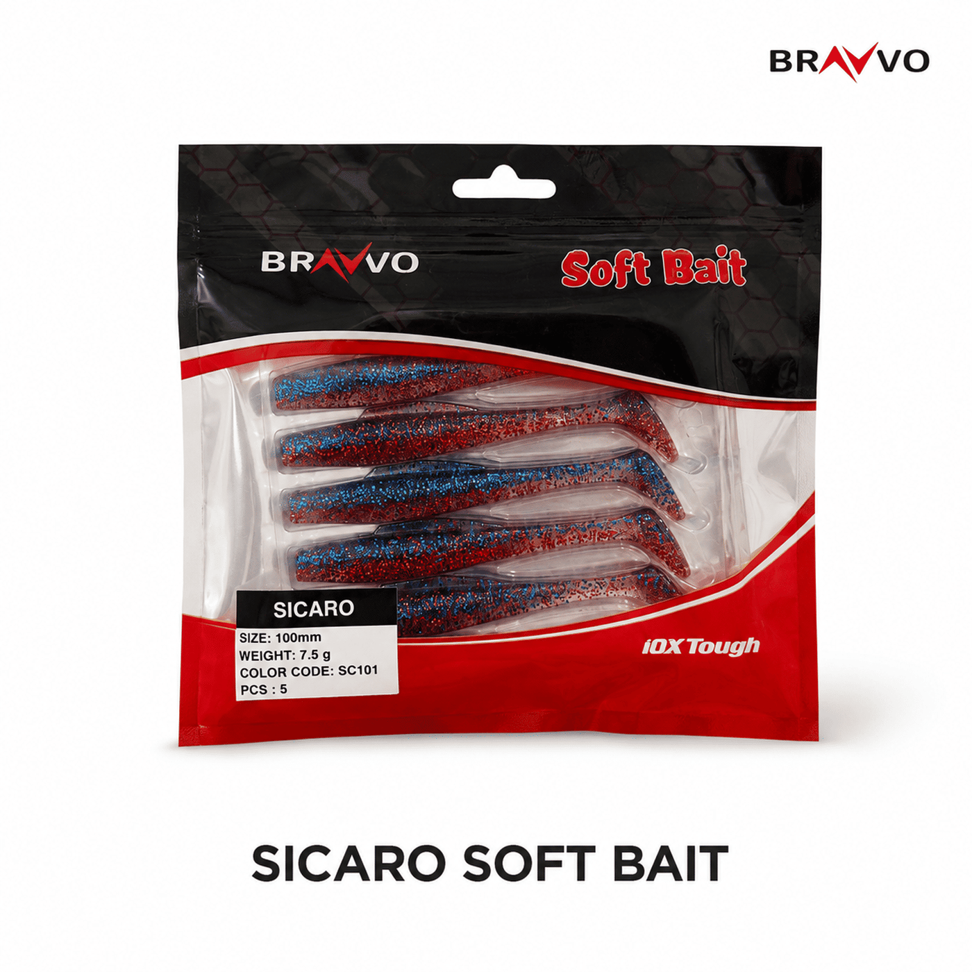 Bravvo Sicaro Soft Lure 100mm 7.5g - Red Blue Glitter - Single Piece