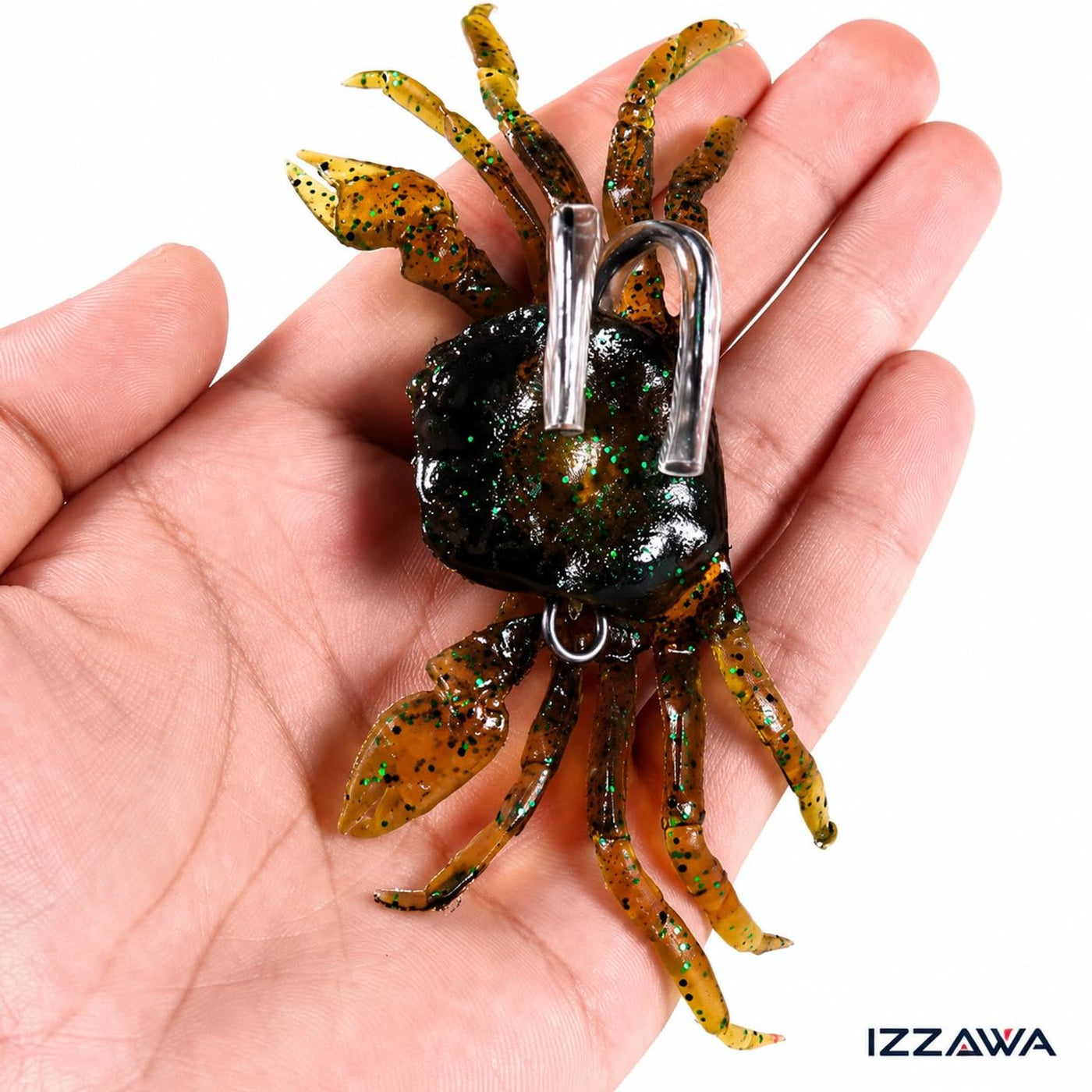 IZZAWA Soft Artificial Crab Fishing Lure, PVC, 3D Simulation Bait with Double Hooks, 8cm, 34.5g Pack 1