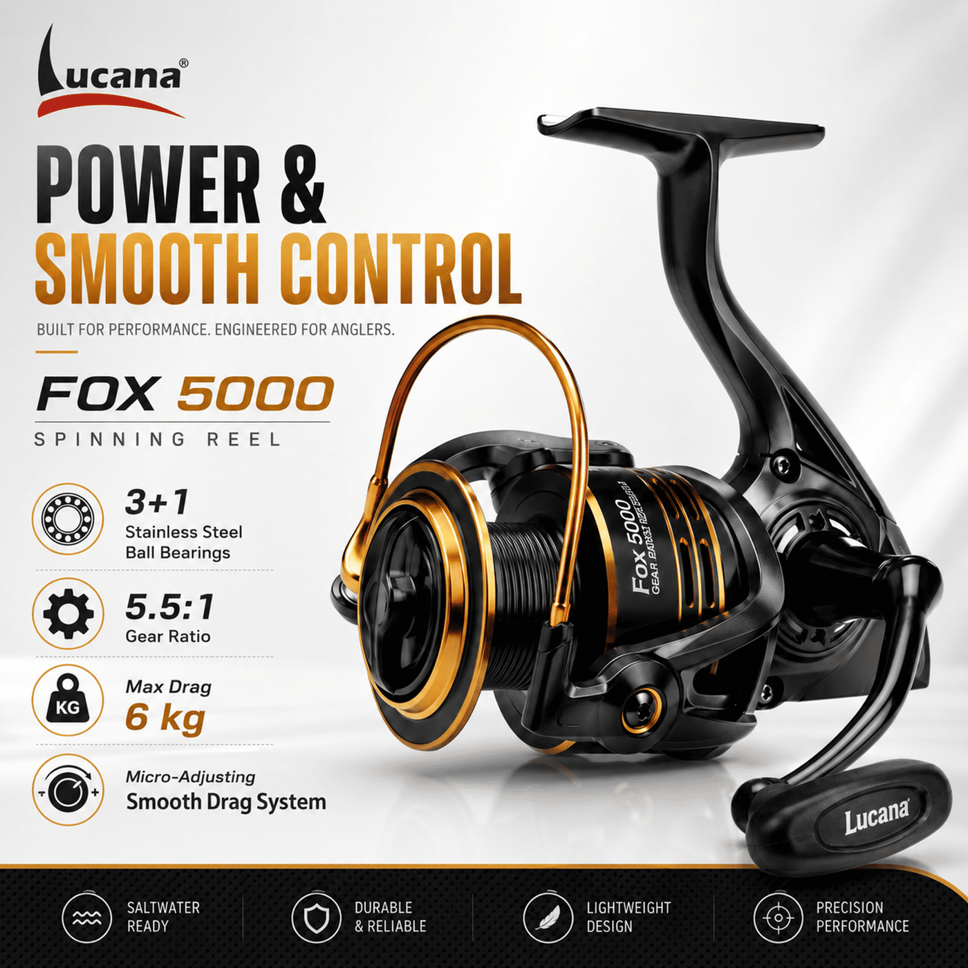Lucana Fox 5000 Spinning Reel – 6kg Drag Fishing Reel India