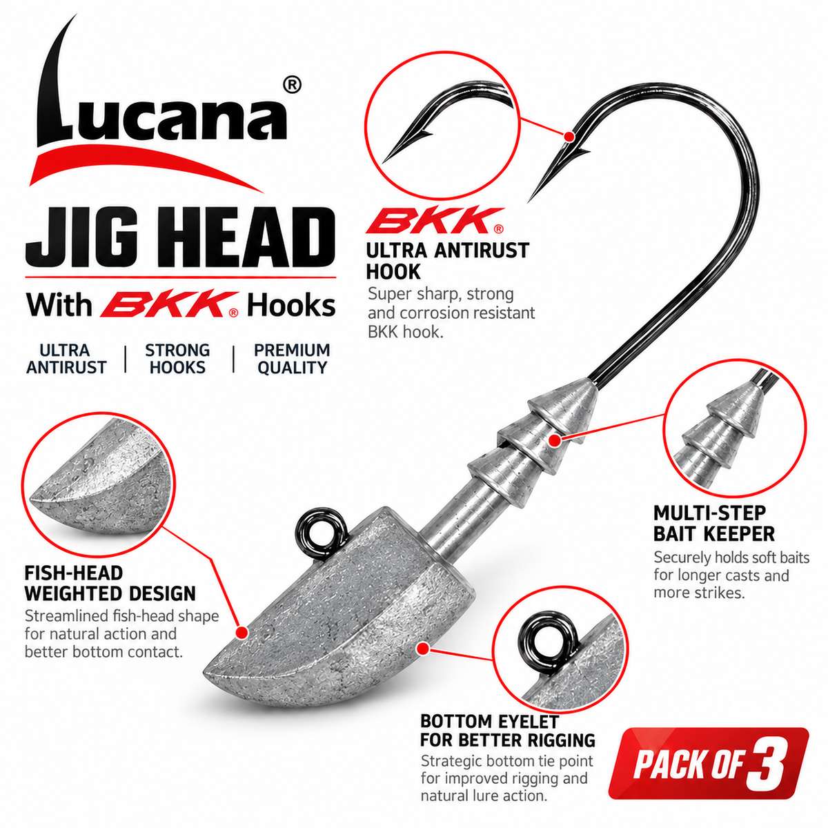 Lucana Jigheads with BKK Hooks | 7g–28g | Pack of 3