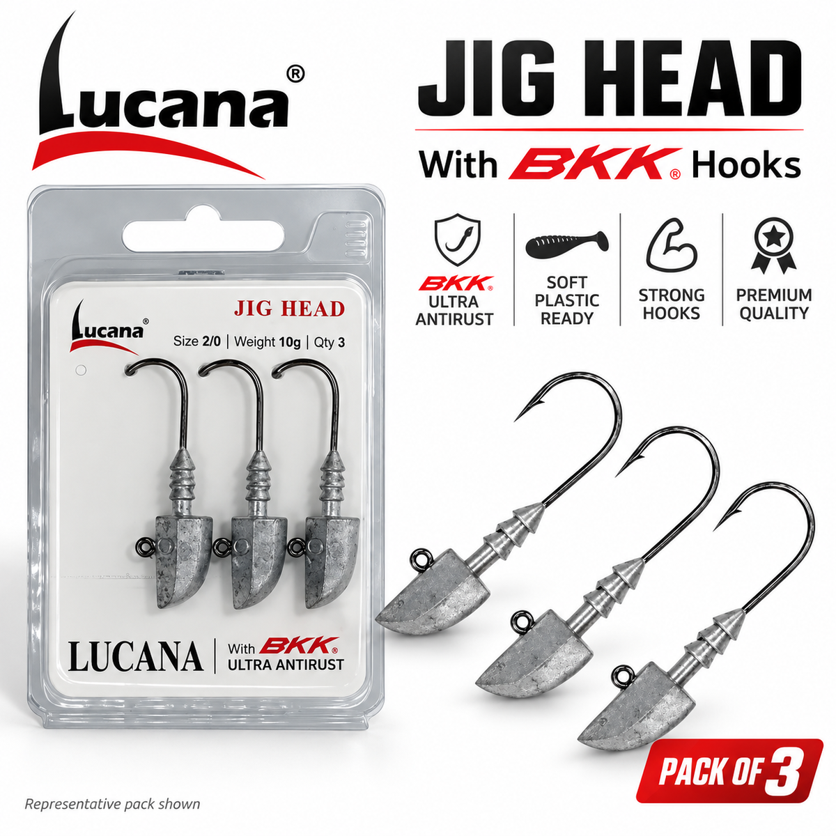 Lucana Jigheads with BKK Hooks | 7g–28g | Pack of 3