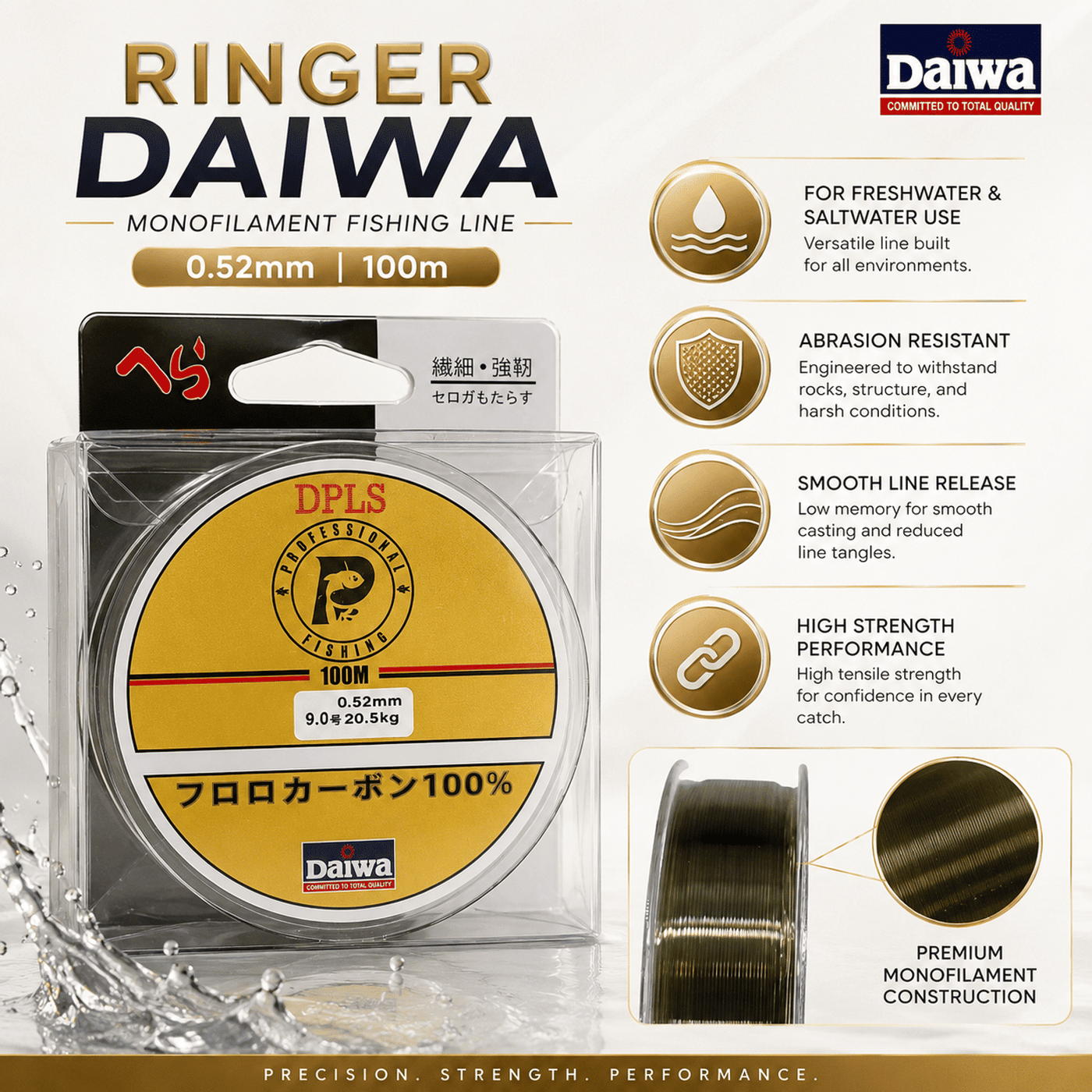 Ringer Daiwa Monofilament Fishing Line 0.52mm upto 20Kg 100m