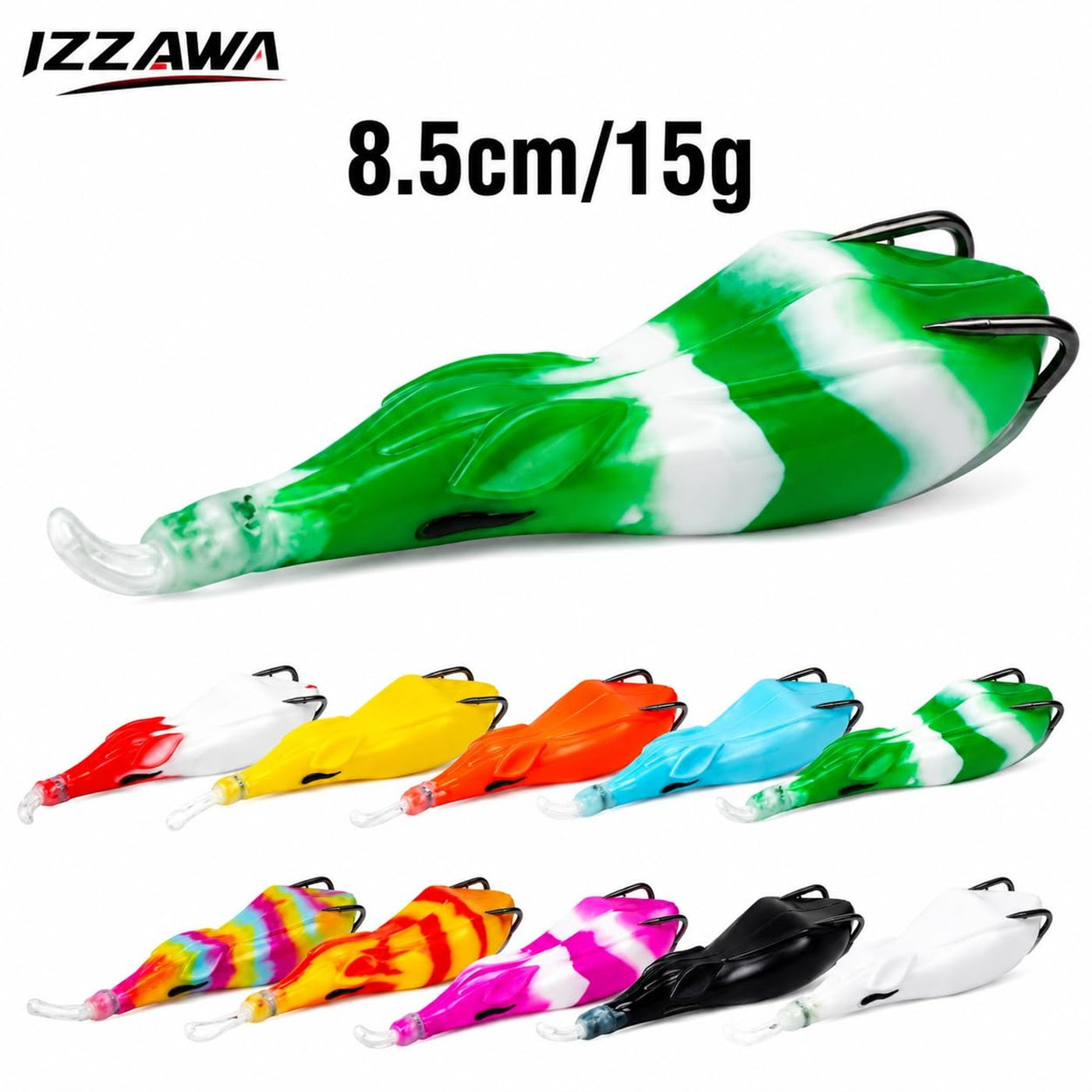 Izzawa Handmade (Pack of 1 Any Colour) Soft Dushman Duckline Frog Lure– 8.5cm / 15g, Soft Rubber, Double Hooks for Snakehead, Carp, Bass Fishes etc