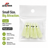 Izzawa Octopus Soft Lure 3cm - Glow White - Pack of 5