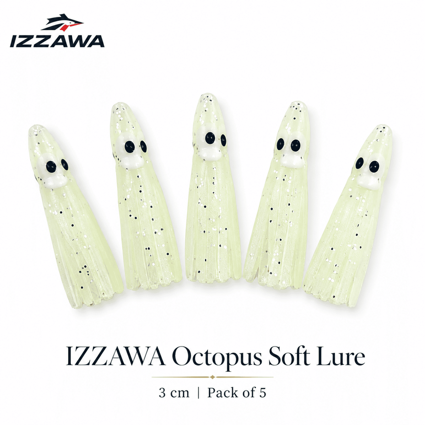 Izzawa Octopus Soft Lure 3cm - Glow White - Pack of 5
