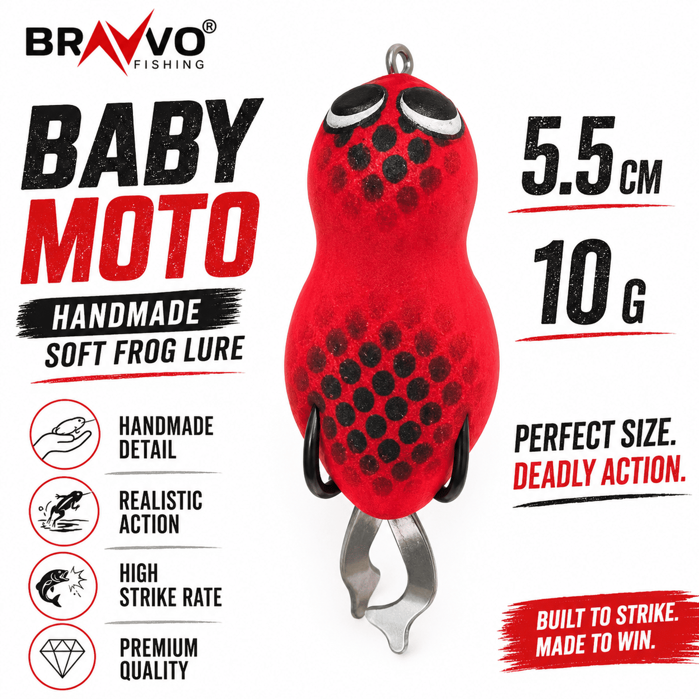 Bravvo Baby Moto Handmade Soft Frog Lure 5.5 cm 10 g Topwater Spinner Bait - Red