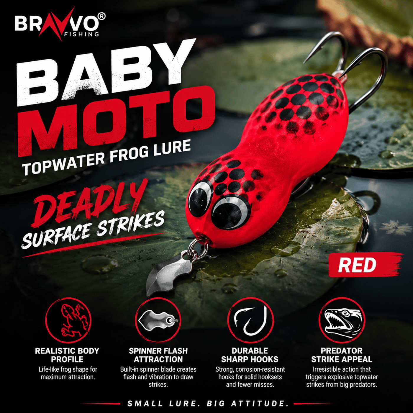 Bravvo Baby Moto Handmade Soft Frog Lure 5.5 cm 10 g Topwater Spinner Bait - Red