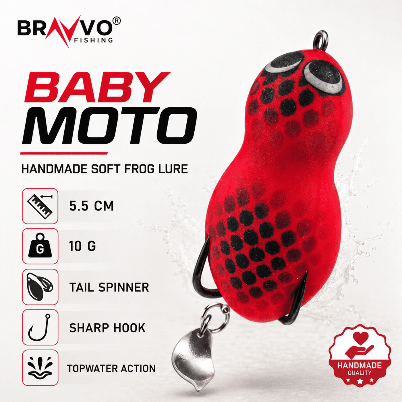 Bravvo Baby Moto Handmade Soft Frog Lure 5.5 cm 10 g Topwater Spinner Bait - Red