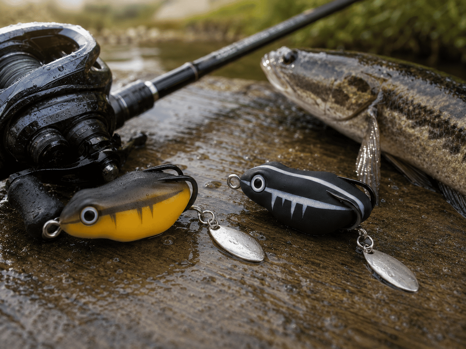 IZZAWA Predator Frog Lure | 2pc | Black-Brown | 4.5cm 8.5g | Topwater Soft Bait for Snakehead, Murrel & Bass