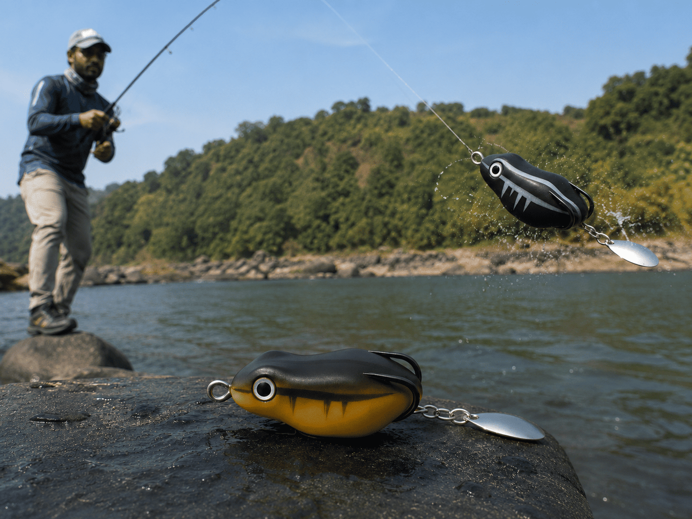 IZZAWA Predator Frog Lure | 2pc | Black-Brown | 4.5cm 8.5g | Topwater Soft Bait for Snakehead, Murrel & Bass