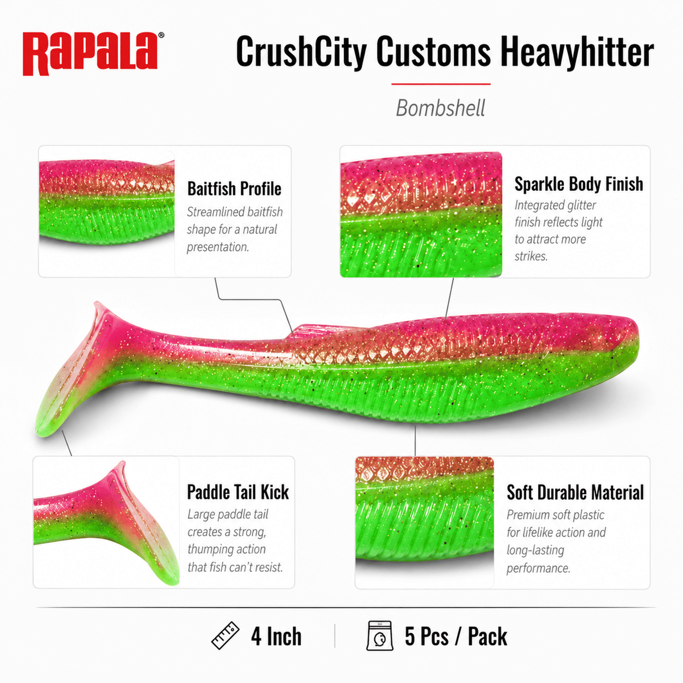 Rapala CrushCity Customs Heavyhitter Bombshell 4 Inch - Pack of 5