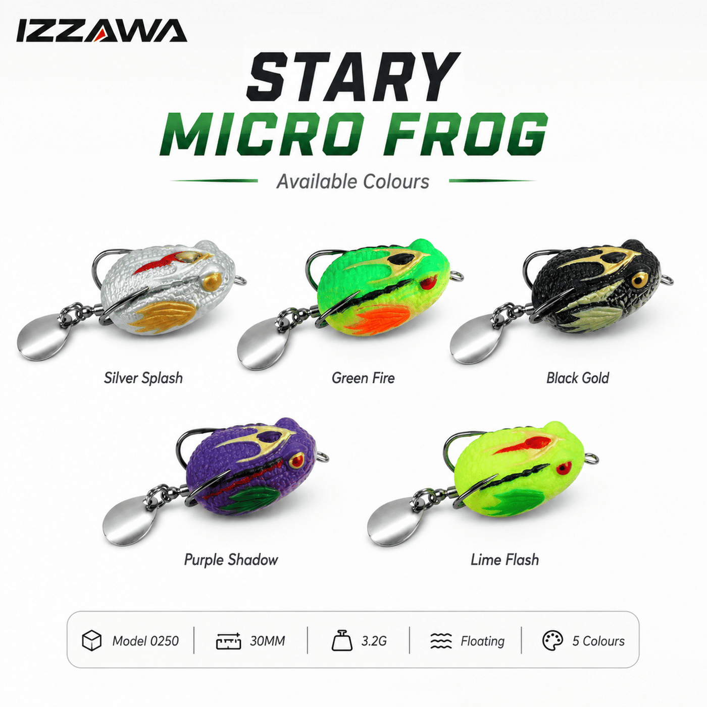 IZZAWA Stary Micro Frog Lure 30mm 3.2g - Lime Flash | Pack of 1
