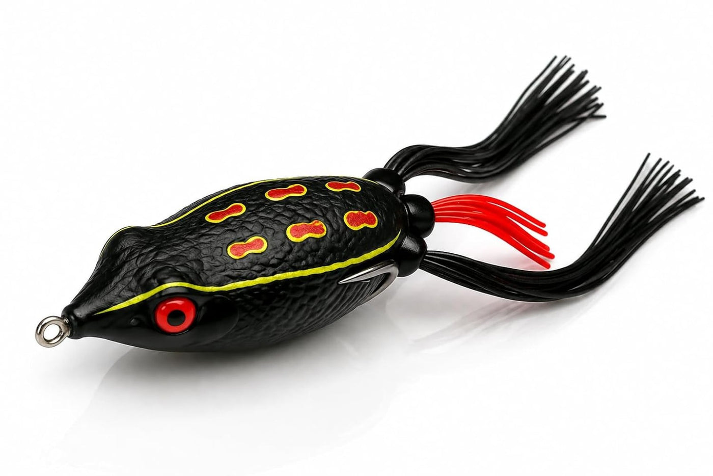 Izzawa Hollow Frog Fishing Lure, Black Red, 7.5 cm, 14g, Soft PVC, Double Hooks for Snakehead, Carp, Bass Fishes etc