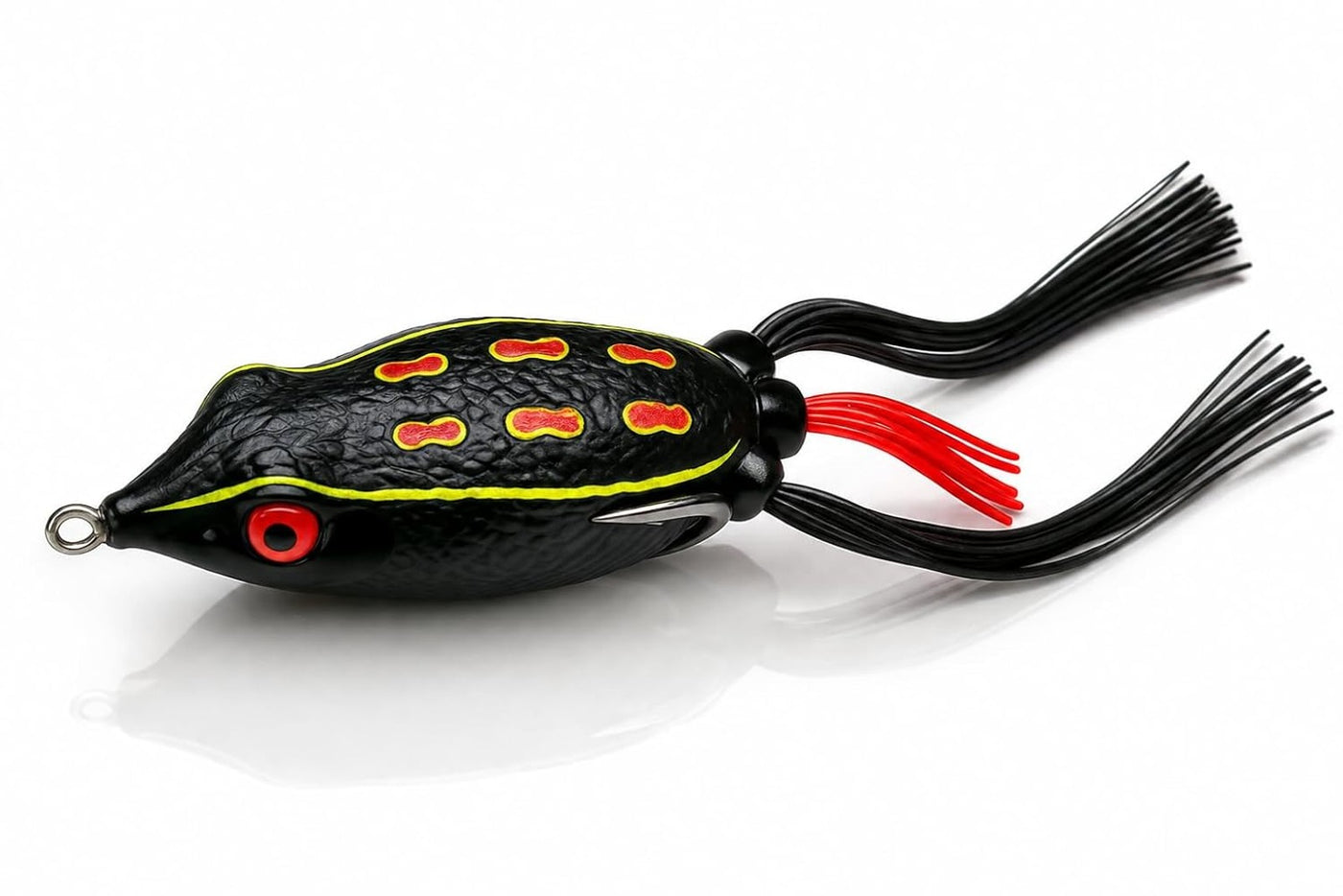 Izzawa Hollow Frog Fishing Lure, Black Red, 7.5 cm, 14g, Soft PVC, Double Hooks for Snakehead, Carp, Bass Fishes etc
