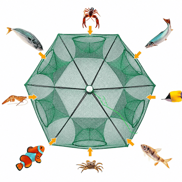 IZAWA Foldable Umbrella Net Crab, Shrimp & Fish Trap – 6 Hole Fishing Trap for River & Pond Fishing in India