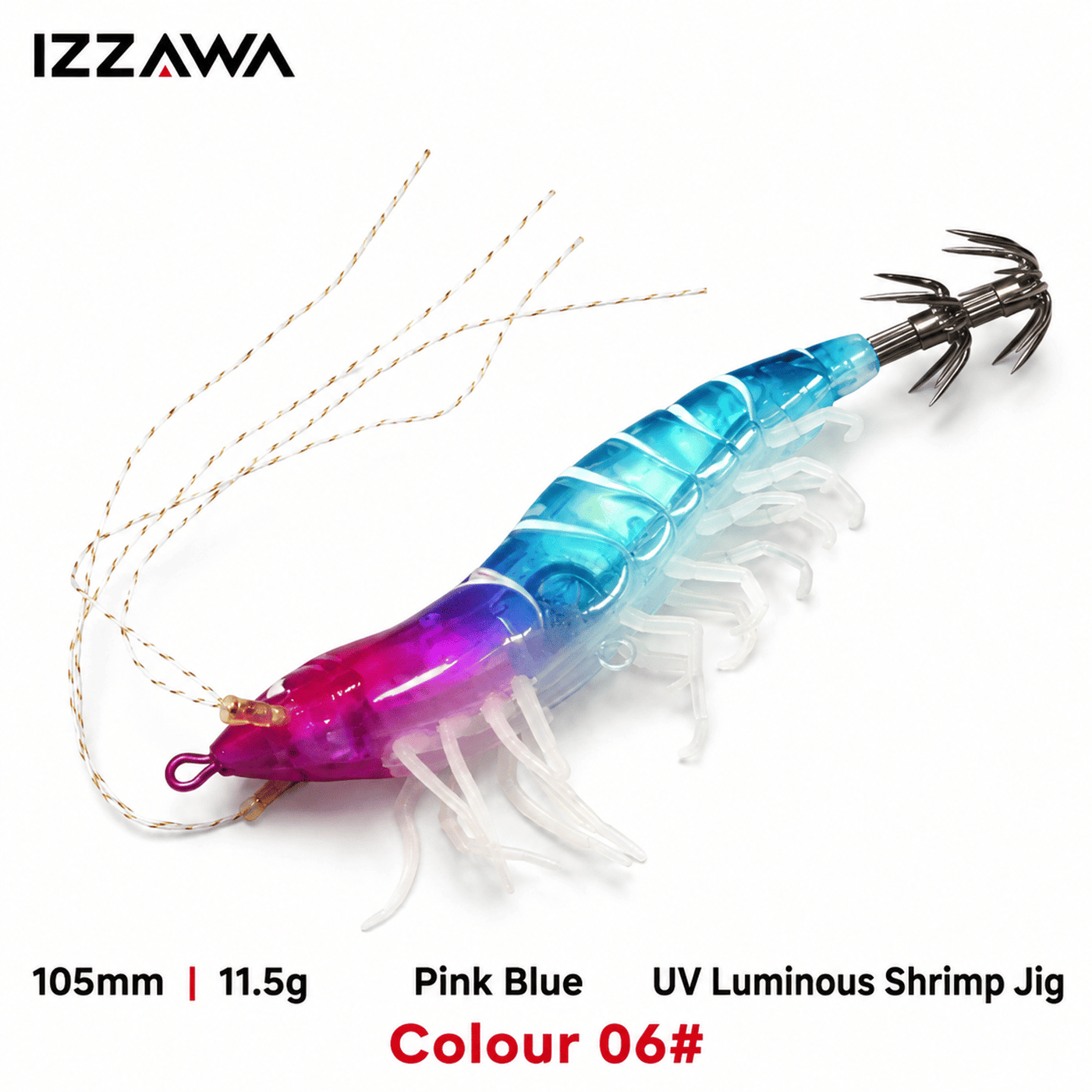 IZZAWA Luminous UV Shrimp Lure 105mm 11.5g Pink Blue - Squid Jig Umbrella Hook