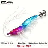 IZZAWA Luminous UV Shrimp Lure 105mm 11.5g Pink Blue - Squid Jig Umbrella Hook