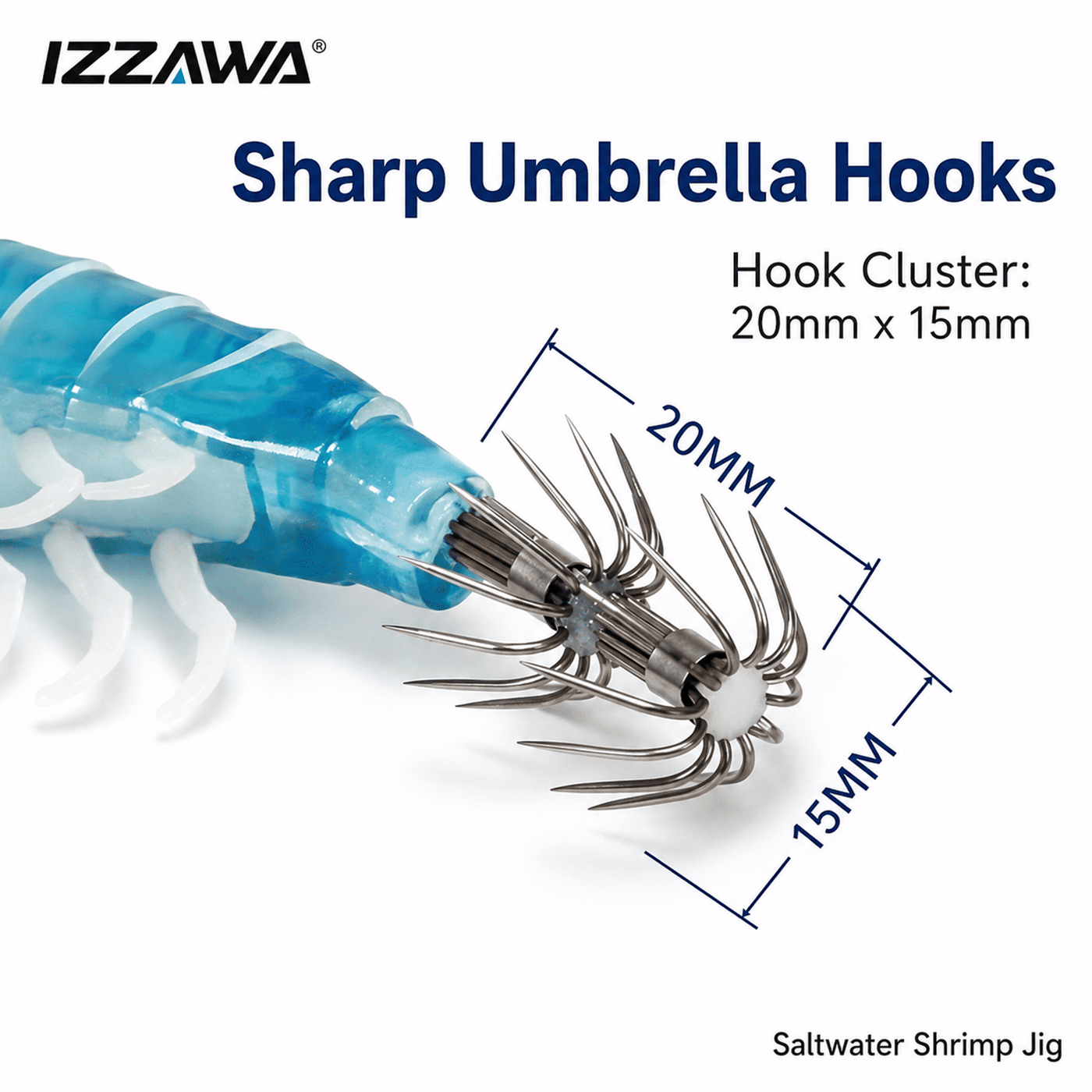 IZZAWA Luminous UV Shrimp Lure 105mm 11.5g Red Head White - Squid Jig Umbrella Hook